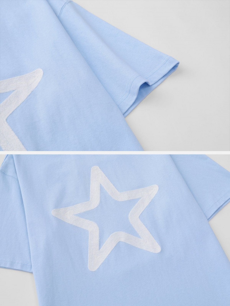 Bleu  T Shirts Aelfric Eden Star Embroidery Coton Tee - GJV-8206748